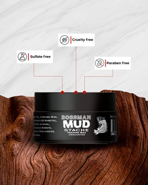 Bossman MUDstache Unscented Mustache Wax for Men (3 oz) - 3 Pack - Strong 24-Hour Hold, Non-Tacky & Easy to Apply for Taming & Styling