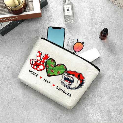 Virfuntaki Bulldogs Lover Gift Makeup Bag Gift for Bulldogs Lover Football Basketball Sports Gift Merch Bulldog Spirit Peace Love Bulldogs