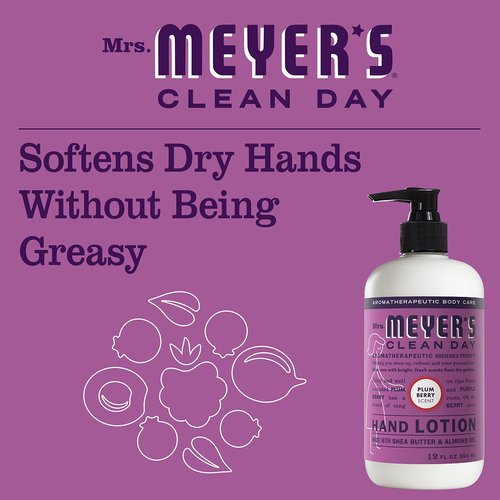 MRS. MEYER'S CLEAN DAY Hand Lotion for Dry Hands, Non-Greasy Moisturizer Made with Essential Oils, Plum Berry, 12 oz Bottles, Pack of 3