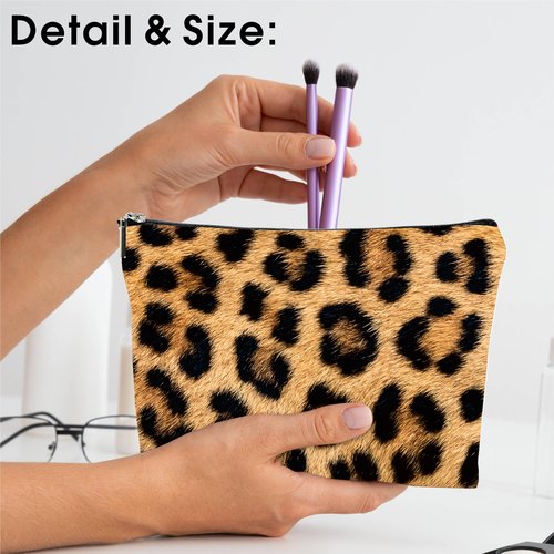 DYIRBIIY Leopard Print Cosmetic Bag, Make Up Linen Bag, Animal Protection Theme Toiletry Bag, Zipper Pouch For Travel & Daily Uses, Gift For Girls, Bags & Accessories - 09