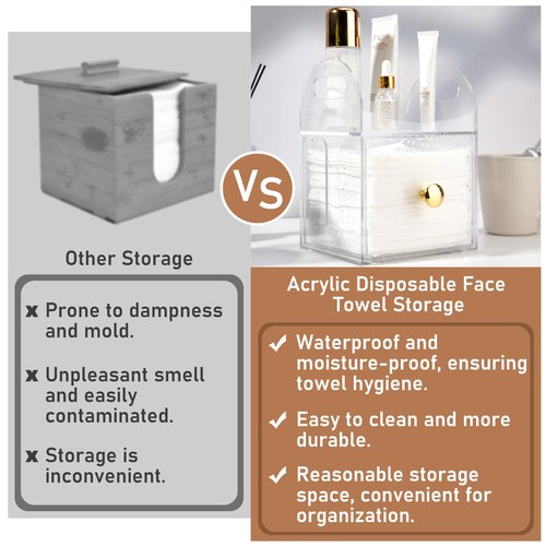 Acrylic Disposable Face Towel Storage Box Compatible with Clean Skin Club Clean Towels XL, Face Towel Holder with Drawer for Bathroom, Makeup Organizer for Vanity Table (Excluding Facial Towels)