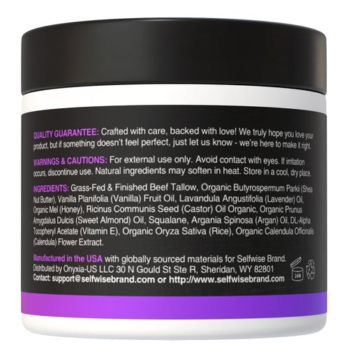 SELFWISE Beef Tallow for Face Organic Moisturizer - Grass-Fed Whipped Balm with Honey, Shea Butter, Castor & Calendula - Non-Greasy Hydration - Made in USA