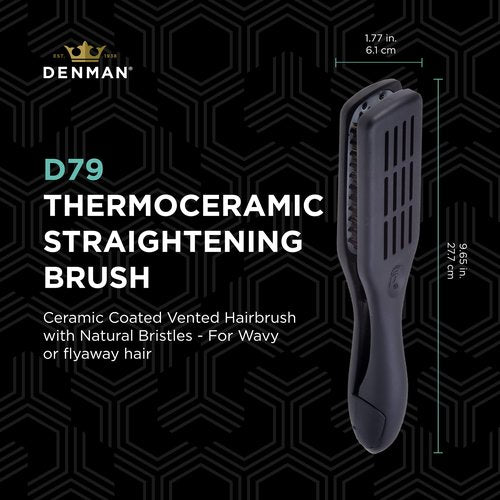 Denman D79 Thermoceramic Hair Straightening Brush - with Boar Bristles - For Wide, Wavy, Curly, Coily Hair – Black