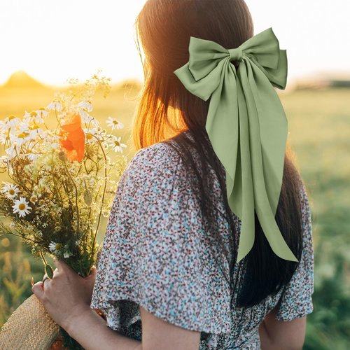 Mimorou 36 Pcs Big Hair Bows for Women Silky Satin Hair Bows Bulk Oversized Long Tail Black White Hair Bow Large Hair Ribbons Hair Clips Barrettes Bow Knot Hair Accessories Gift