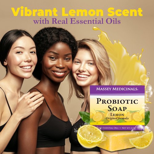 Massey’s CF 100% Natural Probiotic Soap - Lemon and Lavander Body Soap - Sensitive Skin Face Wash with AcneZero Skin Cleanser