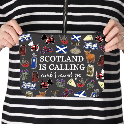 TSOTMO Scotland Makeup Bag Gift Edinburgh Gift Scotland Is Calling And I Must Go Zipper Bag Gift For Scottish (BLK-SCOTLAND), Beige