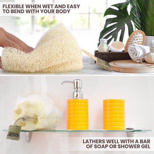Premium Natural Egyptian Shower Loofah Sponge and Back Scrubber Back Bundle, Exfoliating Shower Loofah Body Scrubbers Buff Away Dead Skin for Smoother, More Radiant Appearance