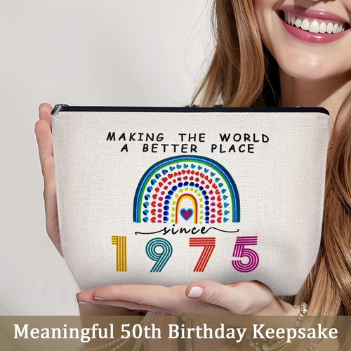 RolenBox 50th Birthday Gifts for Women Her 1975 Anniversary Small Cosmetic Travel Pouch Makeup Bag 50 Year Old Birthday Decorations Party Favors for Mom,Wife,Sister,Friend,Mothers Day