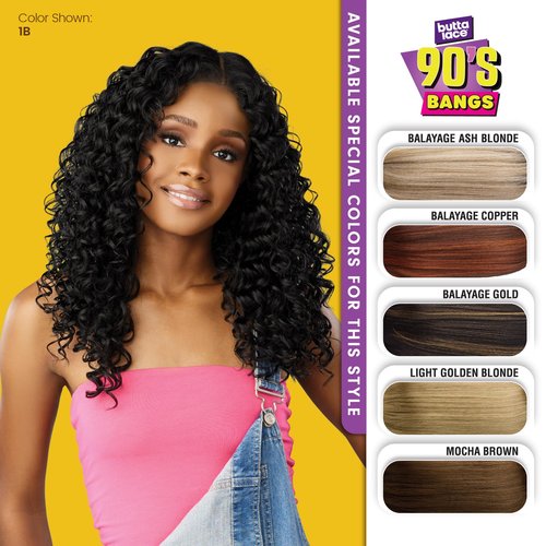 Sensationnel Butta Lace 90Sbangs Wigs - Unit 915 Glueless Wide Deep Part Synthetic Preplucked Hairline (1 JETBLACK)