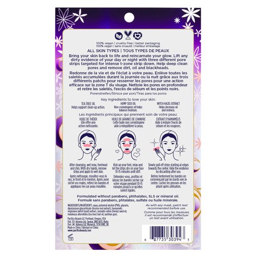 Pacifica - Blackhead Remover Pore Strips - 12-PACK Cosmic Vanish - for Nose, Chin & Forehead - Deep Cleansing Nose Strips w/Instant Pore Unclogging - Oil-Free Vegan Dermatologist Tested