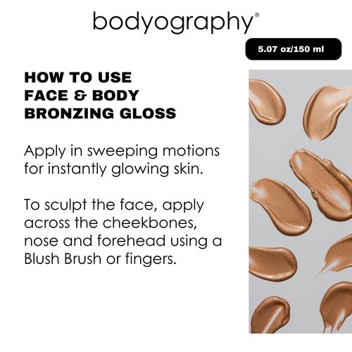Bodyography Face & Body Bronzing Gloss for Women, 1.69 ounces - Hydrating Glow with Jojoba Oil, Hyaluronic Acid & Coffee, Vegan, Long Wear Shimmer Finish