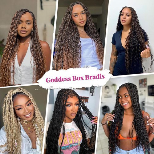 Goddess Bohemian Box Braids Crochet Hair 7 Packs 18 Inch Boho Crochet Braids for Black Women Pre Looped Braiding Hair with Curly Ends, Reddish Brown