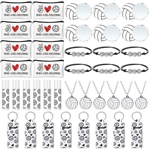 Yeyeplum 72 Pcs Volleyball Team Gifts Party Favors Include 12 Makeup Bags 12 Lip Balm 12 Lip Balm Holder 12 Necklace 12 Adjustable Bracelet 12 Mirrors for Volleyball Lovers Players Teen Girls Supplies