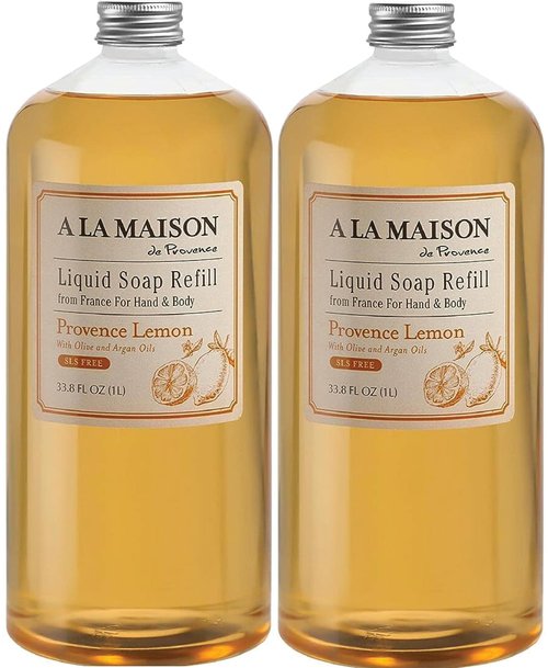 A LA MAISON French Liquid Hand Soap Refill, Provence Lemon - Natural Hand Wash Made with Essential Oils - Biodegradable, Plant-Based, Vegan, Cruelty-Free, Alcohol & Paraben Free (33.8 oz, 2 Pack)