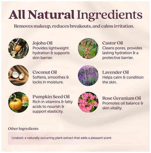 Cosmette Dreamy Deep Cleansing Oil Blend for Sensitive Skin, Vegan Makeup Remover & Facial Pore Cleanser - Jojoba, Coconut, Castor, Pumpkin & Lavender - Gentle, Hydrating, Natural Skincare, 1.7 FL Oz
