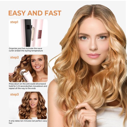 Waver Hair Tool,Mini Waver Curling Iron，Curling Iron Hair Crimper Waver，Ionic Deep Waver Curling Wand with Ceramic 2 Barrel for Women，Double Voltage Included UK/EU Plug, Easy to Use, Pink, 1.25 Inch.