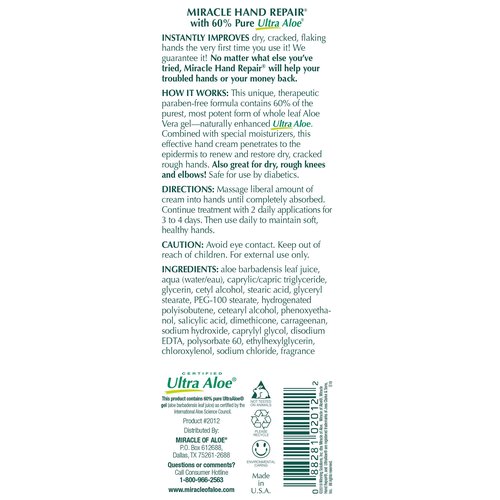 Miracle Hand Repair Cream for Dry Cracked Hands 32 oz Best Healing Hand Cream with 60% Aloe Vera - Non-Greasy Moisturizer for Working Hands - Fast Absorbing Lotion for Extremely Dry Skin