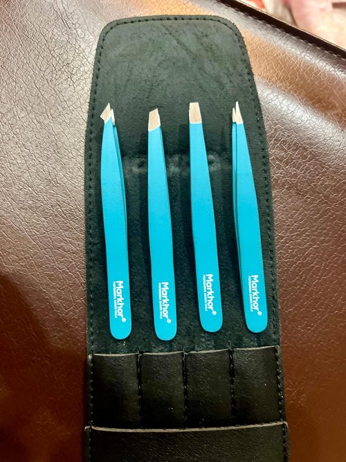 MARKHOR® Crystal Cyan - Professional Pointed and Slant Tweezers for Eyebrows, Tweezers for Women Facial Hair, Splinter and Ingrown Hair Removal Tweezers, Stainless Steel Precision Eyebrow Tweezers Set