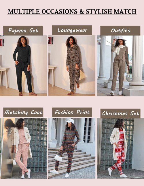 Ekouaer Womens Pajamas Set Long Sleeve Loungewear Soft Lounge Set Joggers with Pockets,Small,Navy