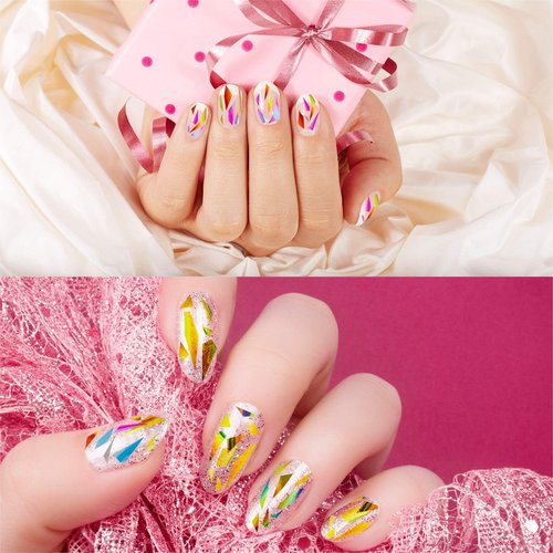 Maitys 40 Pieces Glass Paper Nail Design Sticker Decal Iridescent Shinning Reflective Mirror Design Broken Glass Nail Stickers 20 Colors