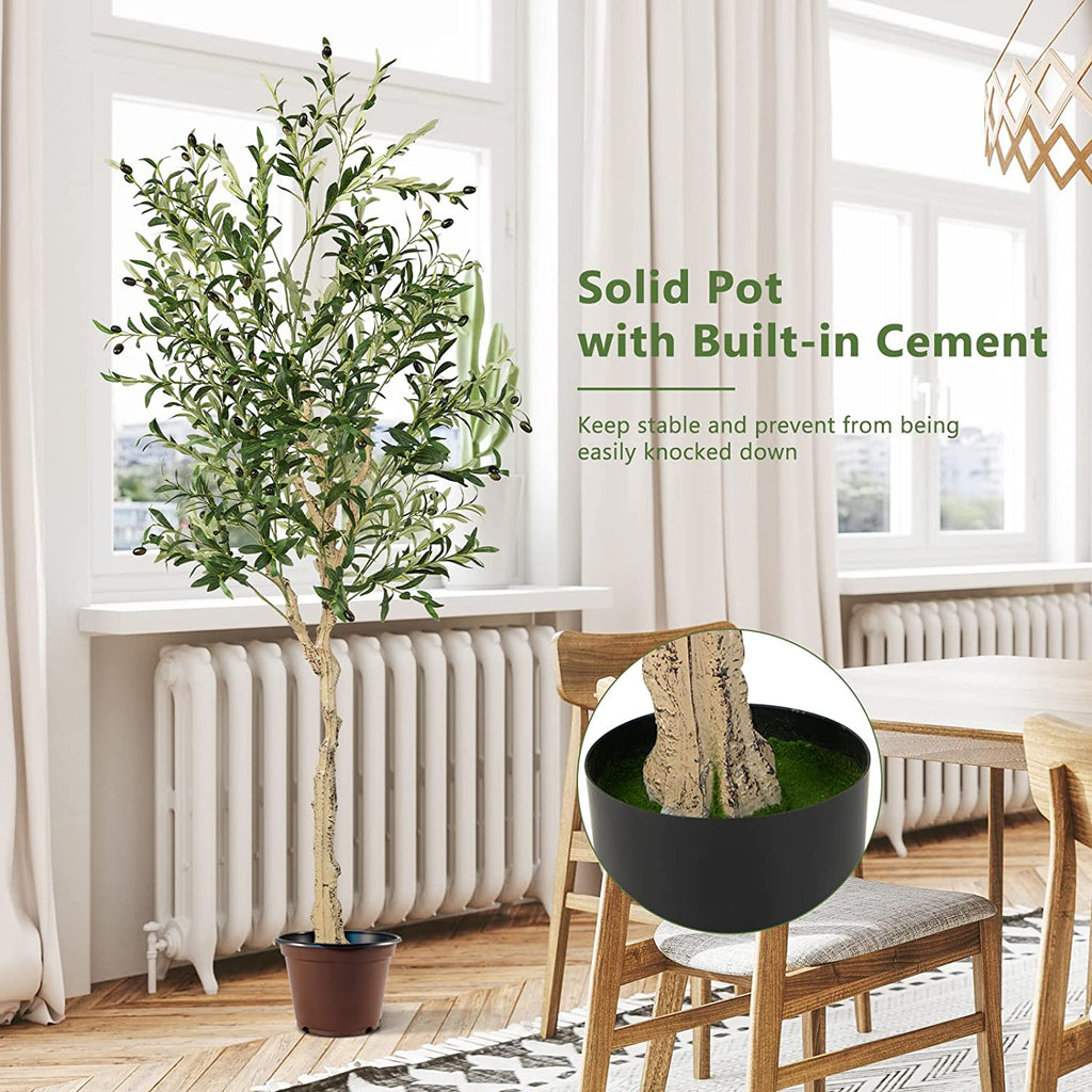 2 Pieces Artificial Olive Tree in Cement Pots - 6 Feet Tall, Realistic Indoor Outdoor Decor