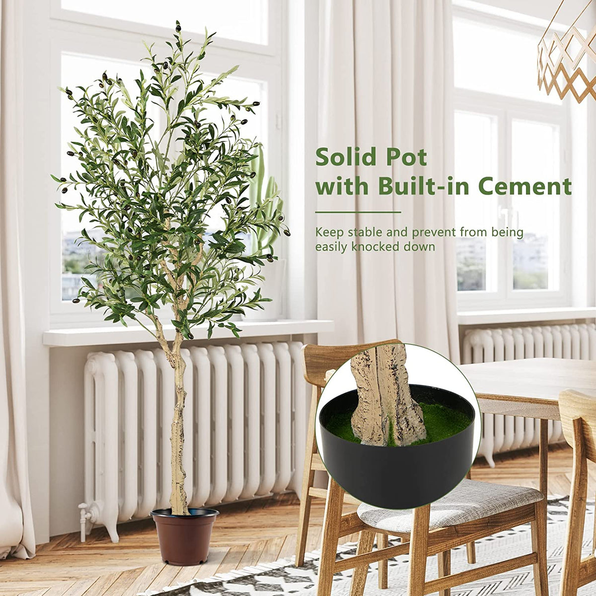 2 Pieces Artificial Olive Tree in Cement Pots - 6 Feet Tall, Realistic Indoor Outdoor Decor