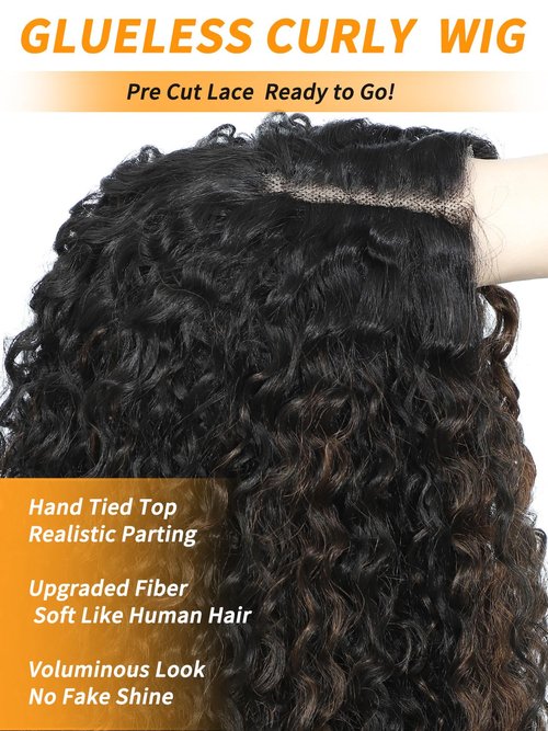 TENACOO Highlight Brown Glueless Curly Wig Dark Brown mix Light Deep Wave Synthetic Lace Front Wig 24 Inch 4x1 Lace Closure Ombre Brown Long Curly Wigs for Black White Women (HL Brown-24 Inches)