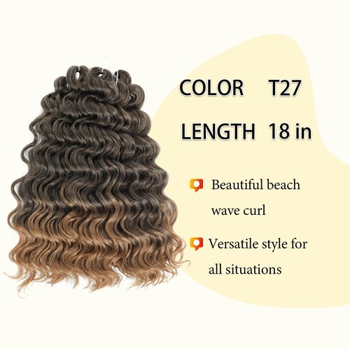 Ocean Wave Crochet Hair 18inch 7Packs Wet And Wavy Braiding Hair for Black Women, Deep Wave Crochet Hair Curly Braiding Hair Extensions T27…