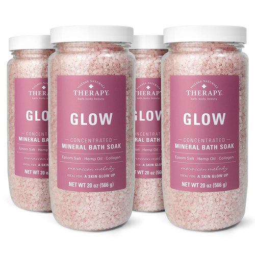 Village Naturals Therapy Glow Concentrated Mineral Bath Soak, Moroccan Melody Scent, 20 oz, Pack of 4