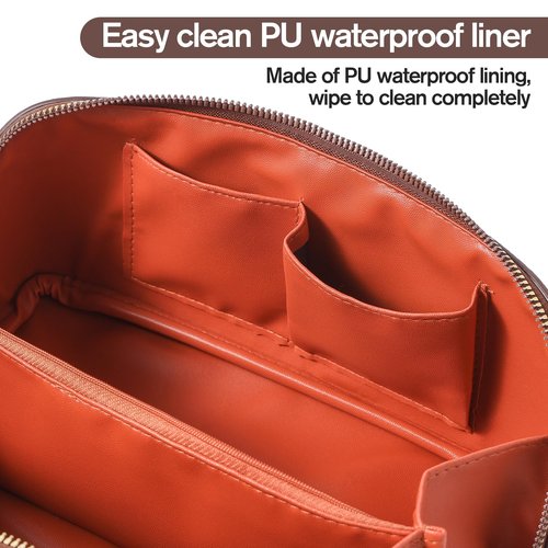 Cuteseason Makeup Bag, Travel Toiletry Bag for Women, Large Capacity Waterproof PU Leather Cosmetic Bags Make Up Organizer Bags with Headband and Wristband Set (Brown, Lychee Pattern)