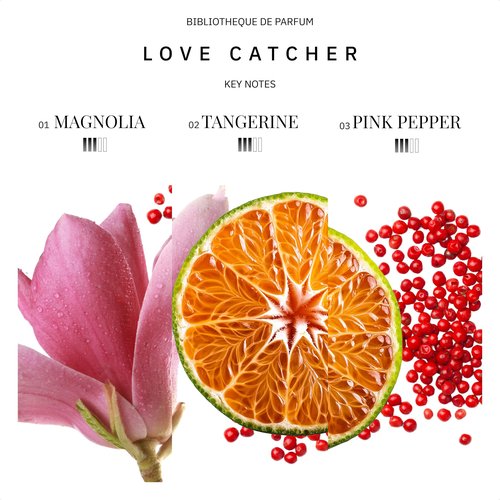 Bibliotheque de Parfum Love Catcher Eau de Parfum Spray - Fresh Citrus Perfume for Women - Long Lasting Fragrance with Notes of Magnolia, Tangerine, Pink Pepper, Bergamot & Musk - 0.54 Ounce