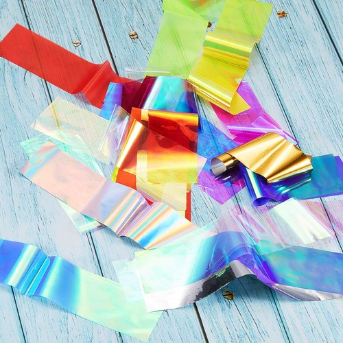 Maitys 40 Pieces Glass Paper Nail Design Sticker Decal Iridescent Shinning Reflective Mirror Design Broken Glass Nail Stickers 20 Colors