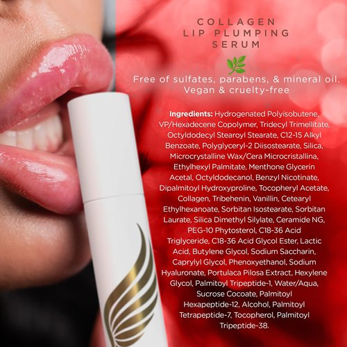 Bella Grace Vegan Collagen Lip Plumper Serum, Vitamin E, Peptides, Hydrating Lip Care Fuller Plumper Looking Lips, Supports Wrinkles, Fine Lines, Elasticity, Paraben, Sulfate & Cruelty Free, 0.1 fl oz