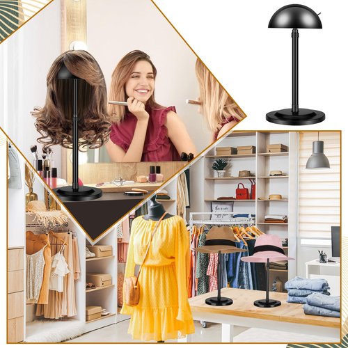 Tatuo 8 Pcs Wig Stand, 9.8"-18.9" Adjustable Height Wig Head Holder Portable Hat Display Stand Travel Storage Holder for Multiple Styling Practice DIY Non Slip Stable(Black)