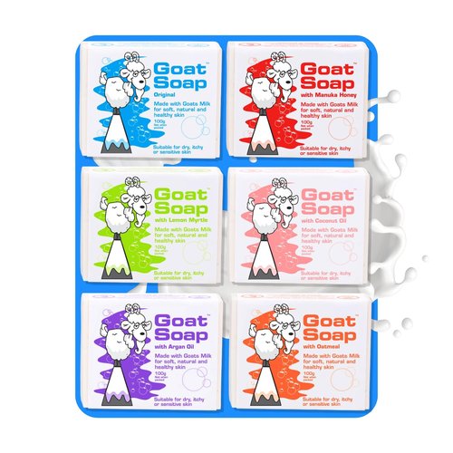Goat Soap Gift Set, Pure Australian Goat Milk, Moisturizing Soap Bars, Signature Scents: Original, Manuka Honey, Lemon Myrtle, Coconut Oil, Argan Oil, & Oatmeal, 3.5 Ounce (6Pack) - Variety