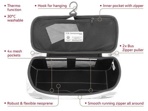 BRISA VW Collection - Volkswagen Neoprene Universal Makeup Cosmetics Toiletry Travel Pharmacy Bag in T1 Bus Design (First Aid/Gray) (Large (11.8 x 5.5 x 4.7 inches))