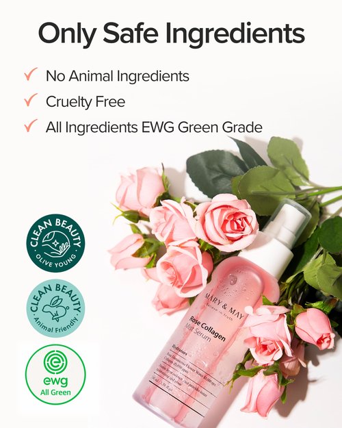 Mary&May Rose Collagen Mist Serum - Double Layer Essence Face Spray - Instant Hydration, Radiance, Anti-Aging and Glowing Skin with Damask Rose Water and Plant-Based Oils, 3.38 fl.oz.