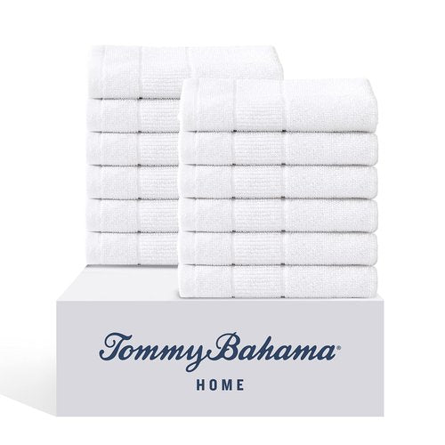 Tommy Bahama - Washcloths, Soft & Absorbent Cotton Towels, Fade Resistant, Oeko-Tex Certified (Island Retreat White, 12 Piece)