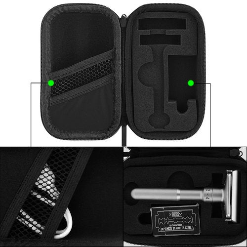 Linkidea Durable Hard Shell Shaving Travel Case, Storage Box for Short/Long Handled Razor Blades & Accessories, Compatible with Merkur, Vikings, WEISHI Double Edge Safety Razors (Black)