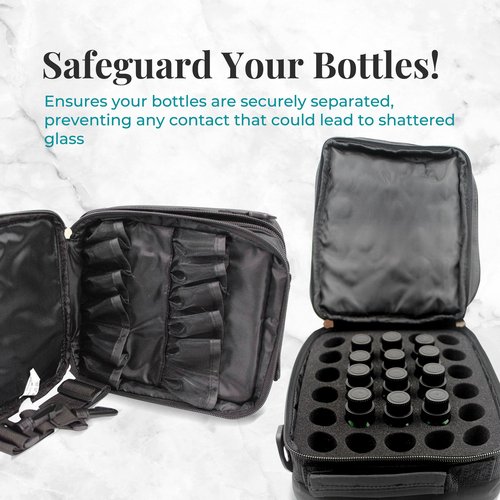 Your Oil Tools Versatile Essential Oil Storage Carrying Case- Holds 42 Bottles for 5ml, 10 ml, 15ml, 20ml and 100ml- Essential Oil Travel Case Storage Bag with Handle and Shoulder Straps – Black