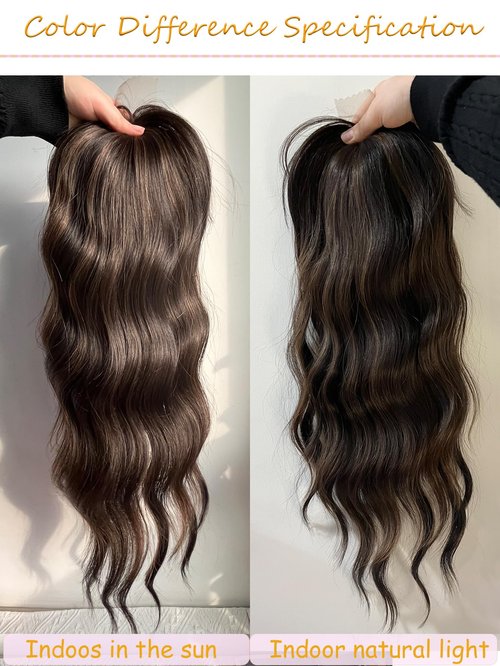 PANEWAY Wavy Curly Hair Topper - 20inch Long, Natural Brown With Highlights, Clip In Synthetic Wiglets