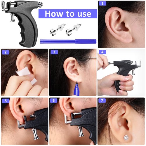 Chumia 157 Pcs Ear Piercing Gun Tool Set Stainless Steel 36 Pairs Studs 98 Earrings 22 Nose Studs Nose Navel Piercing Machines for Salon Home