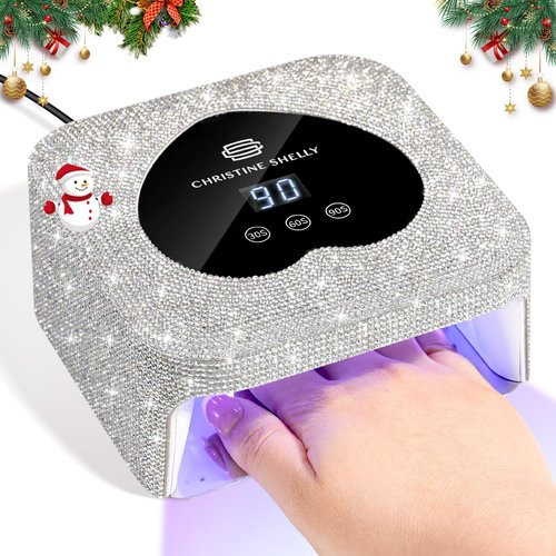 UV Nail Lamp, CHRISTINE SHELLY UV Light for Gel Nails, 48W Plug-in Mini Diamond Nail Lamp Nail Dryer with Touch Control Auto Sensor and 3 Timer Settings Nail Light Curing Lamp, Home, White Diamond