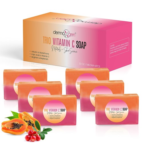 DERMAXGEN Organic Kojic acid & Vitamin C Soap Bar | Arbutin, Glutathione | Advanced Glowing formula, Replenish, & Radiant Skin | Pure Natural Pigmentation For Face & Body Cleanser - 5 OZ Each| (6)