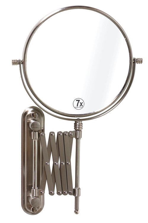 Deco Brothers Wall Mount Extendable Mirror, 8 Inch Double Sided with 7X Magnification, Nickel