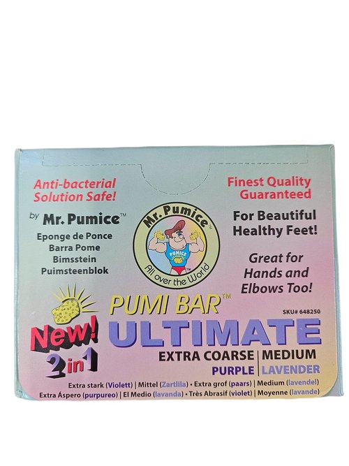 Mr. Pumice Ultimate PUMI Bar: 2-in-1 Dual-Grit (Medium + Coarse) Callus Remover, Pedicure Stone & Ped File Scrubber for Smooth Feet and Heels, (12-Count Display Box)