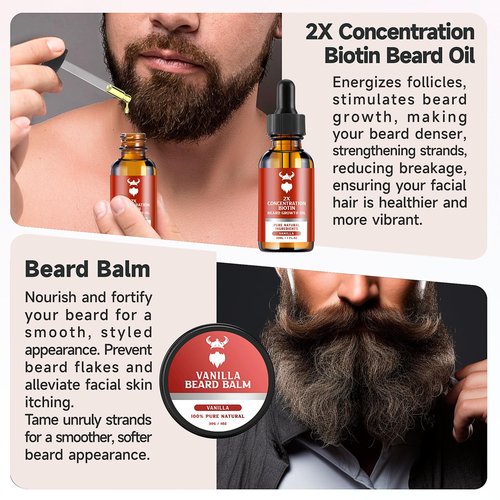 MistySprite Beard Growth Kit - 2X Concentration Biotin for Men, Natural Ingredients with Argan Oil, Jojoba Oil and Vitamin (Vanilla)