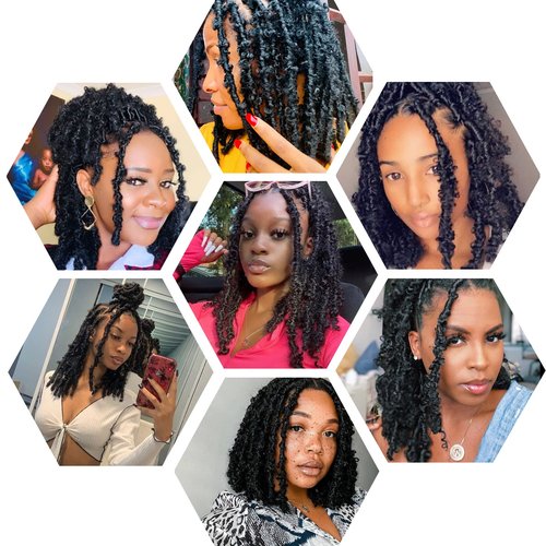 GUOHUI Butterfly Locs Crochet Hair 16 Inch 6 Packs Color Natural Black All Handmade Pre-Looped Distressed Faux Locs Braids for Women Kids (16",1B)