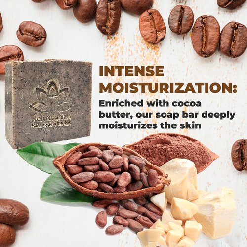 Relaxcation Handmade Coffee Scrub Soap Bar – Natural Exfoliating Soap with Fresh Ground Coffee, Cocoa Butter & Latte Aroma – Cold Process Body Scrub Bar - (5 bars)