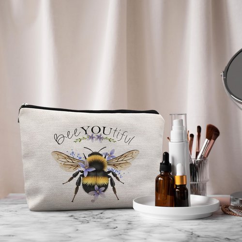 Absnfatu Bee Gifts for Bee Lovers Small Makeup Bag, Bee Gifts for Women, Honey Bee Gifts Cosmetic Bags for Women, Bee You Tiful Bag（Style D